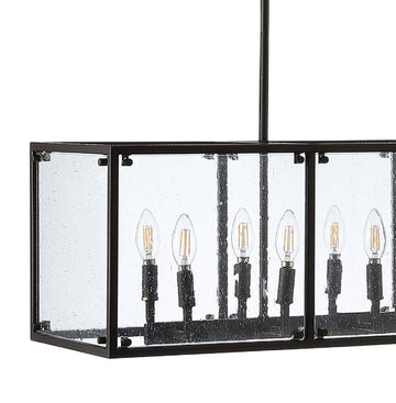 Paysan 35" Linear Adjustable Iron/Seeded Glass Rustic Farmhouse LED Pendant - JONATHAN Y